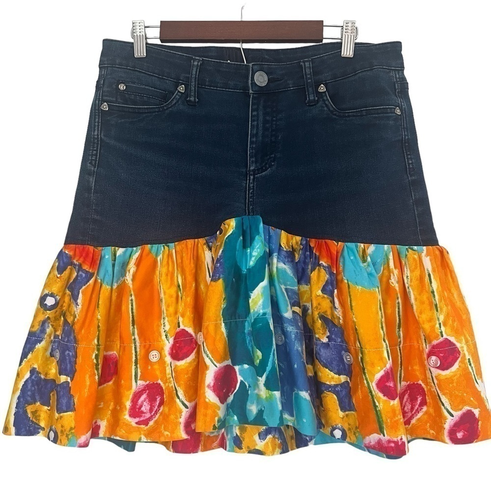 Kut Women’s Size 8 Upcycled Repurposed Refashioned Unique Mini Denim Skirt